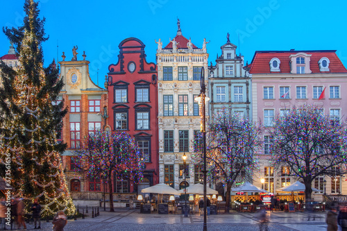 Houses in Gdansk, Poland with Christmas decorations photo