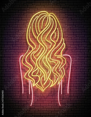 Glow Beautiful Woman Silhouette with Wavy Blond Hair