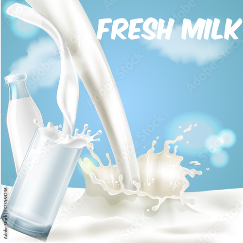 Pouring milk with splash ad poster