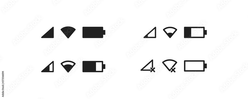 Phone bar, simple isolated icon set. Battery and signal illustration concept in vector flat - obrazy, fototapety, plakaty 