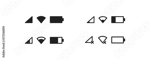 Phone bar, simple isolated icon set. Battery and signal illustration concept in vector flat