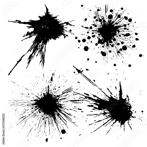 Vector black and white ink splash, blot and brush stroke, spot, spray, smudge, spatter, splatter, drip, drop, ink blob Grunge textured elements for design, background.