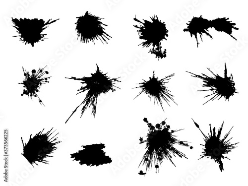 Vector black and white ink splash, blot and brush stroke, spot, spray, smudge, spatter, splatter, drip, drop, ink blob Grunge textured elements for design, background.