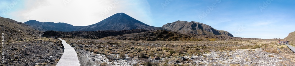 Hiking the Tongariro Alpine Crossing/Tongariro Northern Circuit, Mount Ngauruhoe in front, Tongariro National Park/New Zealand Hiking the Tongariro Alpine Crossing/Tongariro Northern Circuit, Mount Ngauruhoe in front, Tongariro National Park/New Zealand
