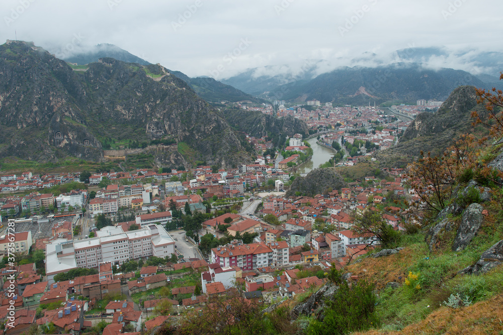 Amasya skyline on a cloudy day - Amasya, Turkey