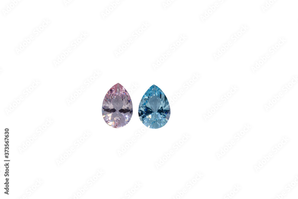 macro stone mineral Morganite and aquamarine on a white background macro stone mineral Morganite and aquamarine on a white background