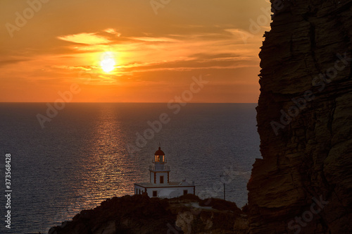 Sunset at Akrotiri lighthouse in Santorini