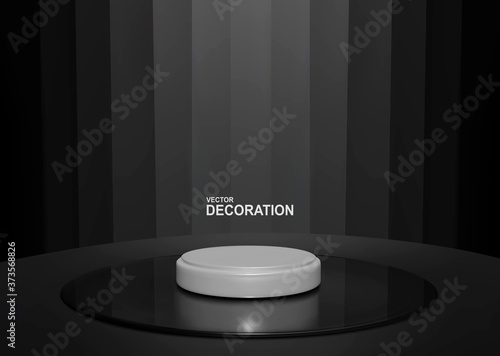 Vector minimal scene . Podium for cosmetic product presentation. Abstract background with geometric podium platform in black and whitecolors. Template for design, presentation, advertisement.
