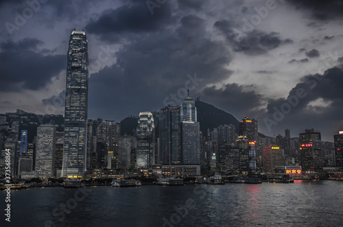 Hong Kong Island Backdrop Over Victoria Harbour