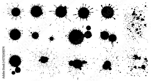Ink paint blots. Isolated black drop splash, dirty brush painting spots texture. Dotted grunge spray stains, abstract graphic smudge vector set. Illustration dirty paint spot, shape drip and spray