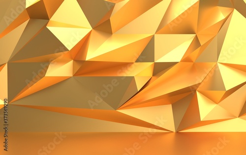 Golden polygonal triangular background  3d render