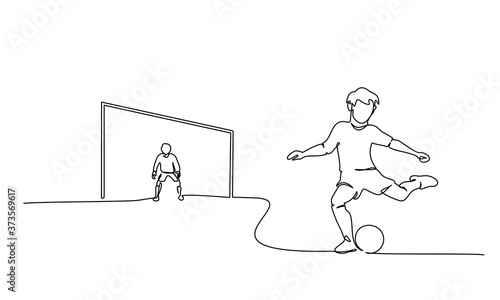 Young boy play Football with goalkeeper boy