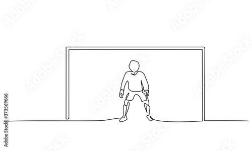 Football goalkeeper boy stands at goal. one line drawing