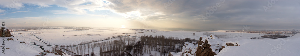 Winter panorama of Lake Van shore, Turkey