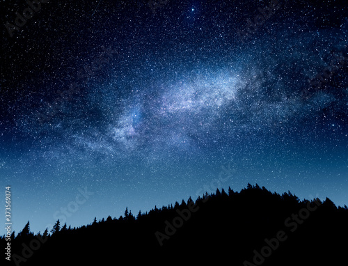 Starry sky. Milky Way galaxy. This long exposure astronomical photograph taken in the middle of the night.
