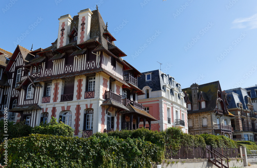 Luxury buildings on the coastline of Trouville, famous french resort in Normandy