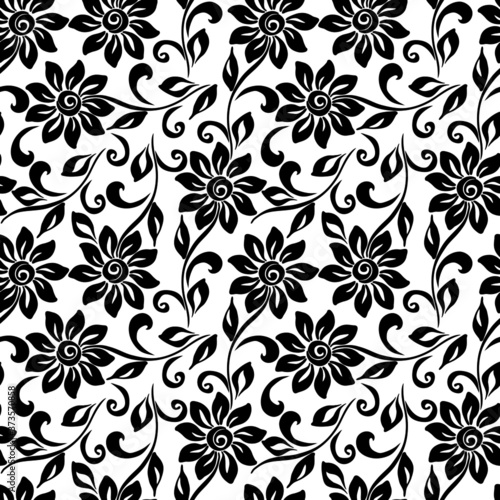 seamless pattern with a pattern of stylized flowers in monochrome colors, ornament for wallpaper and fabric