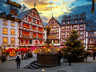 Idyllic christmas market in the old town of Bernkastel-Kues at the Mosel, Germany