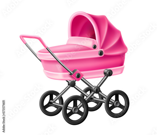 Vector 3d baby strolle pink baby carriage pram