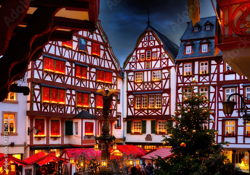Idyllic christmas market in the old town of Bernkastel-Kues at the Mosel, Germany photo