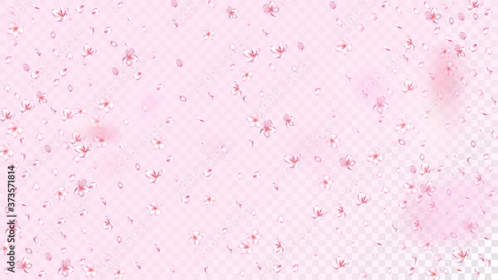 Nice Sakura Blossom Isolated Vector. Feminine Falling 3d Petals Wedding Texture. Japanese Style Flowers Wallpaper. Valentine, Mother's Day Realistic Nice Sakura Blossom Isolated on Rose