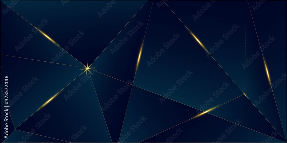 Deep Blue Luxury Gold Background. Golden Silver Low Poly Banner 3D 