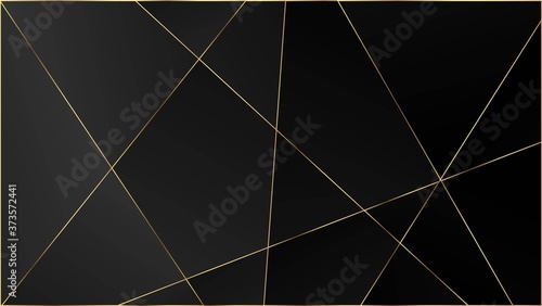 Black Premium Polygon Pattern. Gold Lines Triangular Luxury Poster. 