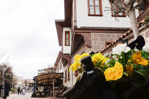 Hamamonu district in Ankara with renovated street with old Ottoman style mansions - Ankara, Turkey photo