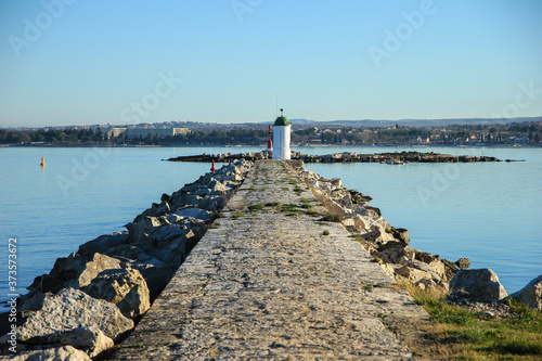 Porec, Croatia / 23rd march 2019: Lighthouse at Sveti Nikola island near Porec, Croatia