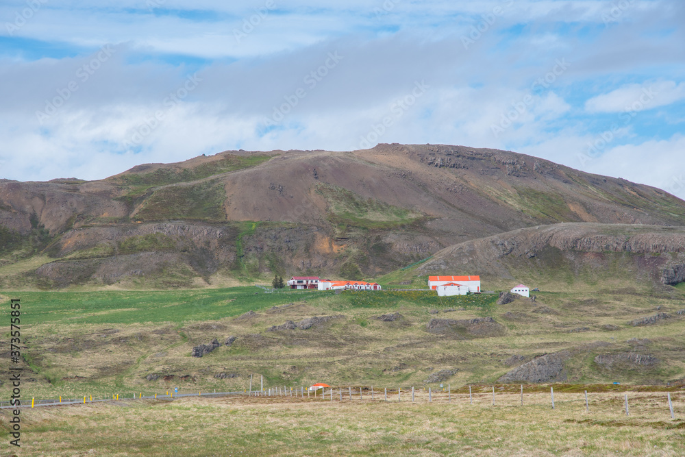 Farm on a hill in vopnafjordur in Iceland