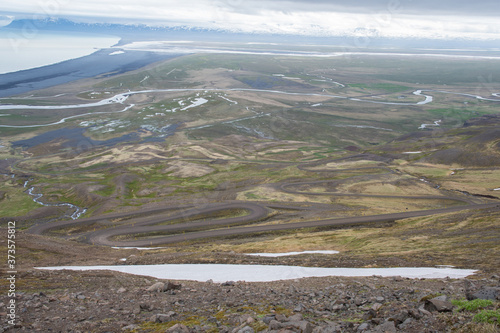 The mountain road on Hellisheidi in Iceland photo
