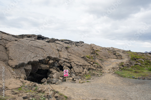 The entry to Grjotagja cave in Myvatn area in Iceland photo