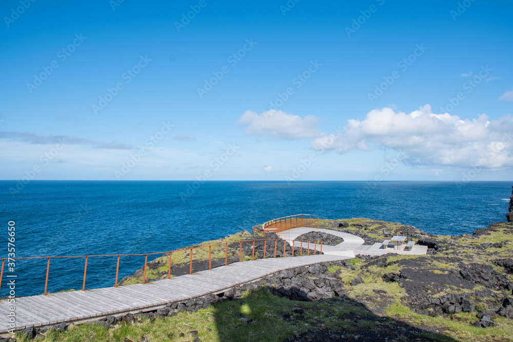 Sightseeing platforms on the cliff of Svortuloft in Snaefellsnes in Iceland Sightseeing platforms on the cliff of Svortuloft in Snaefellsnes in Iceland