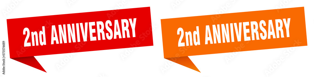 2nd anniversary banner sign. 2nd anniversary speech bubble label set 2nd anniversary banner sign. 2nd anniversary speech bubble label set