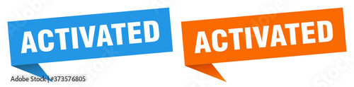 activated banner sign. activated speech bubble label set