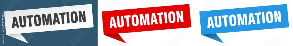 automation banner sign. automation speech bubble label set automation banner sign. automation speech bubble label set