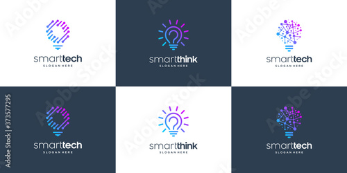 Set collection smart tech logo design symbol lamp bulb.