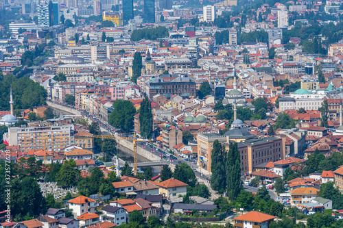 Fototapeta Naklejka Na Ścianę i Meble -  Arial view to the city of Sarajevo capital of Bosnia and Herzegovina