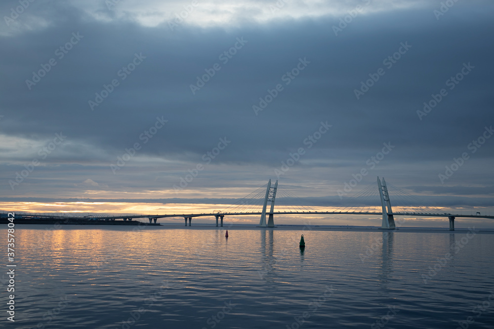 Bridge over the bay during sunset