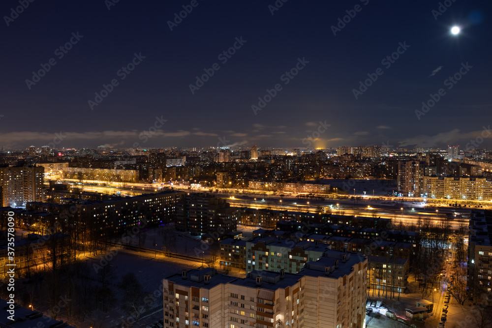 Cityscape of Saint Petersburg at night from a height