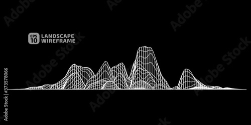 Abstract wireframe background. 3D grid technology illustration landscape. Digital Terrain Cyberspace in the Mountains with valleys. Data Array. Vector Illustration.
