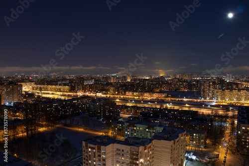 Cityscape of Saint Petersburg at night from a height