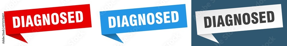 diagnosed banner sign. diagnosed speech bubble label set diagnosed banner sign. diagnosed speech bubble label set