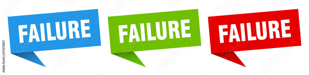 failure banner sign. failure speech bubble label set failure banner sign. failure speech bubble label set