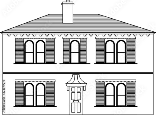 Vector line art drawing of a Georgian mansion, suitable for use as an image on a real estate agent's or property developer' business card.