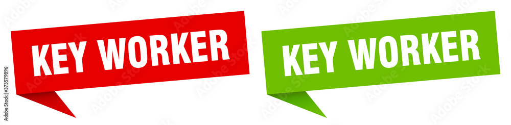 key worker banner sign. key worker speech bubble label set key worker banner sign. key worker speech bubble label set