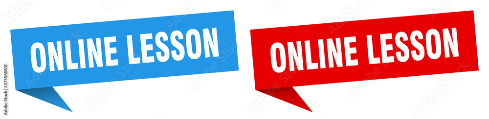 online lesson banner sign. online lesson speech bubble label set online lesson banner sign. online lesson speech bubble label set