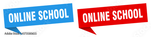 online school banner sign. online school speech bubble label set