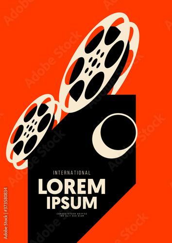 Movie and film poster design template background with vintage film camera