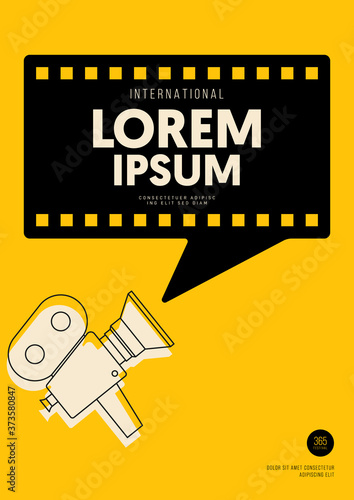 Movie and film poster design template background with vintage film camera